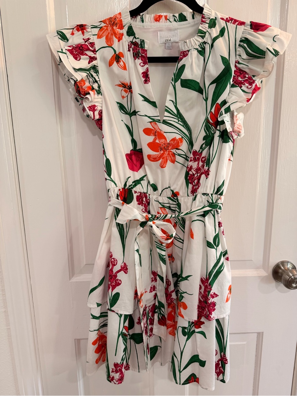 Sugarlips White Mini Dress with Orange & Pink Floral Print